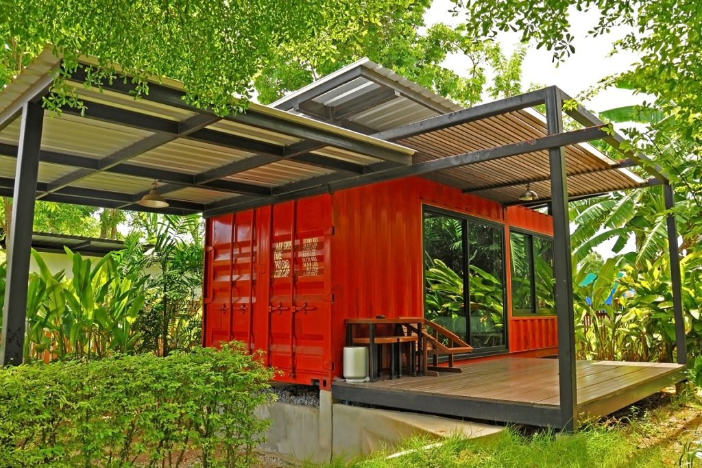 red container house in the garden
